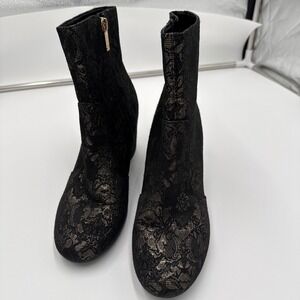 Unisa Unkiannaa Gold Floral Lace Print Ankle Boots Size 7
